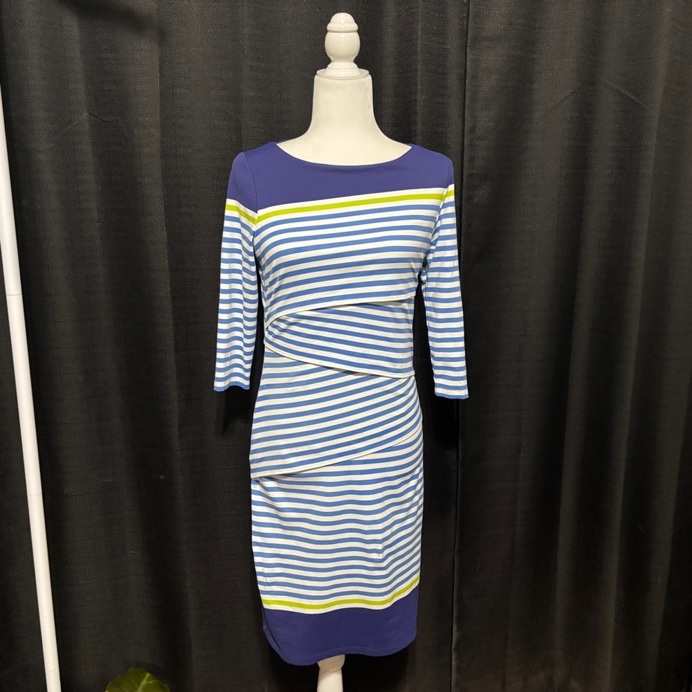 J. McLaughlin Blue and White Striped Midi Dress